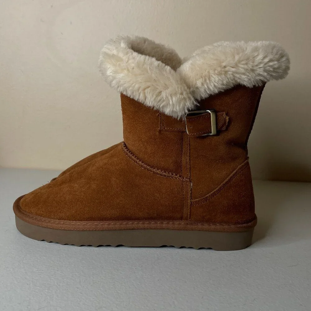 Macy's Style & Co Brown Suede Leather Faux Fur Lined Boots Size 7